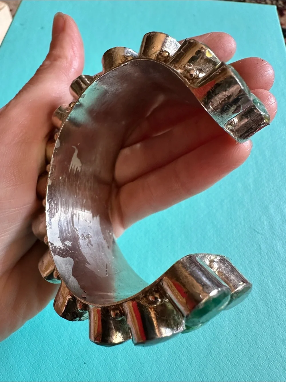 Vintage Raw Emerald Quartz Santa Fe Chunky Bracelet Wow